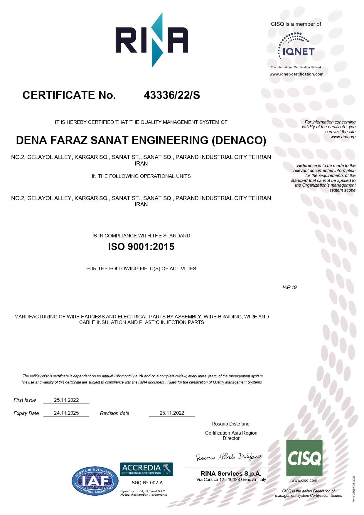 denaco certificate | CISQ-ISO 9001:2015-1